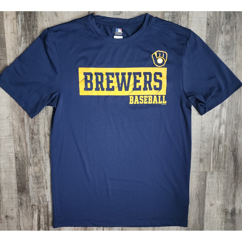 MLB Milwaukee Brewers T-Shirt Mens Small Blue TX3 Cool Performance Baseball Tee